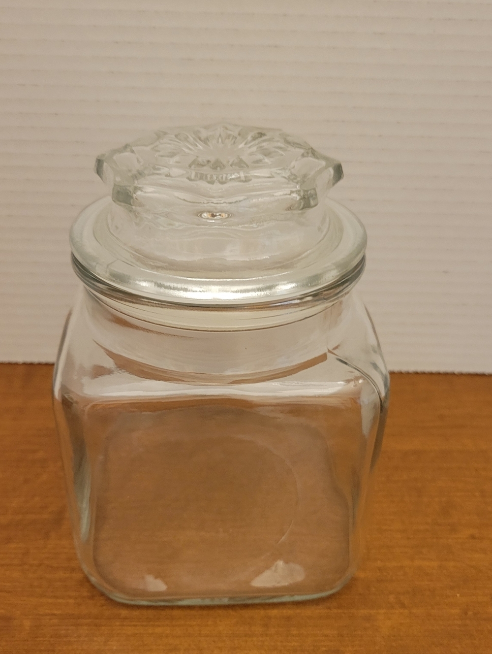 Vintage Anchor Hocking Clear Glass Square Canister with Decorative Lid